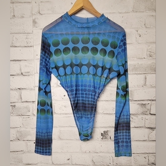 PrettyLittleThing Blue Mesh Cut-Out Bodysuit Size 12 | Y2K Sexy Statement - Picture 2 of 8